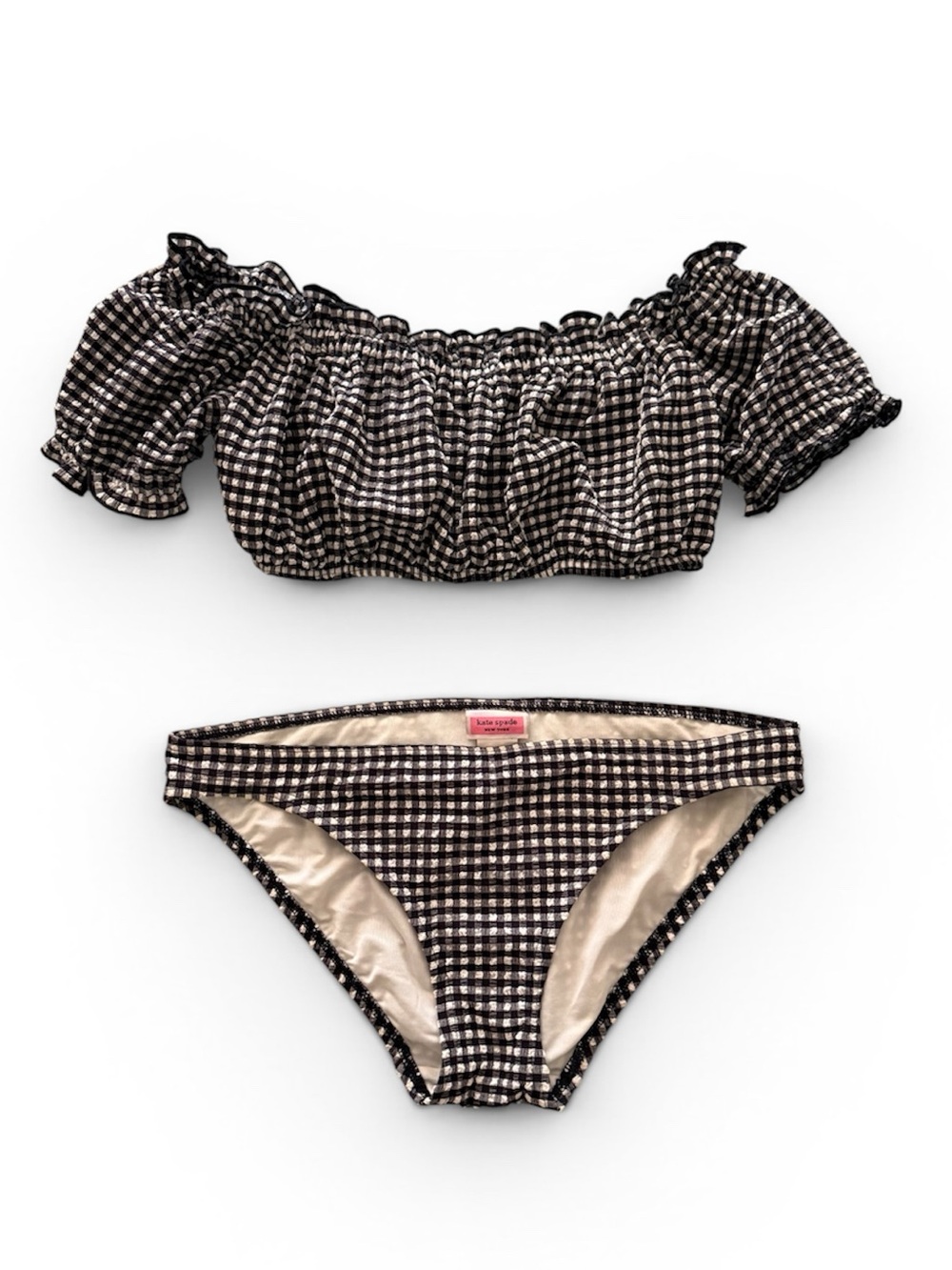 Kate Spade gingham check off shoulder bikini set